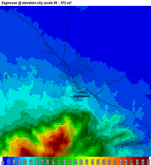 Zaghouan elevation map