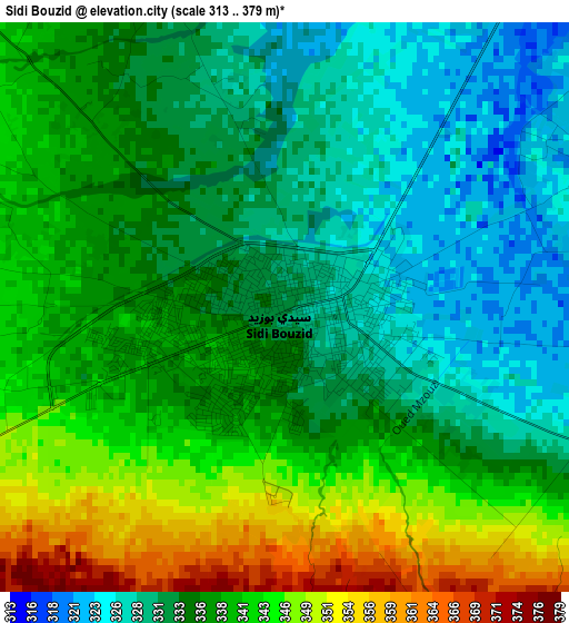 Sidi Bouzid elevation map