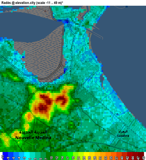 Radès elevation map