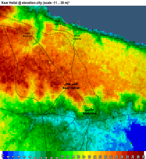 Ksar Hellal elevation map