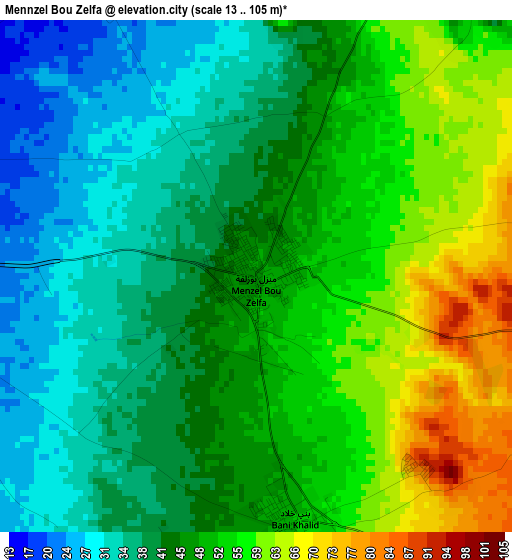 Mennzel Bou Zelfa elevation map