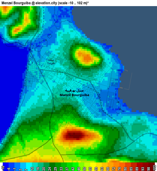 Menzel Bourguiba elevation map