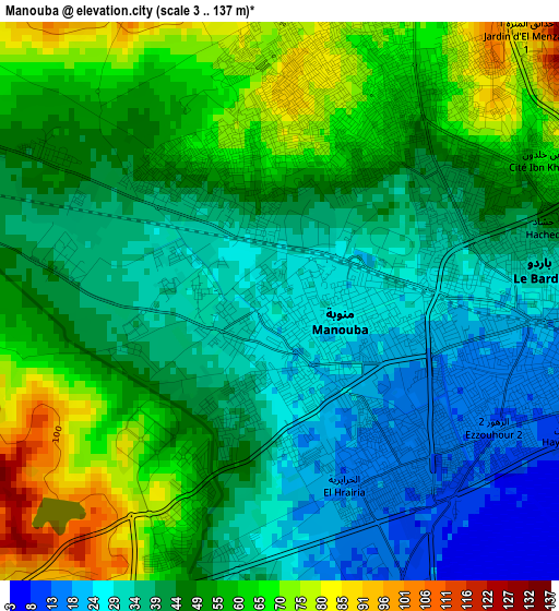 Manouba elevation map