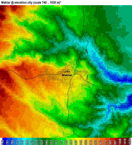 Maktar elevation map