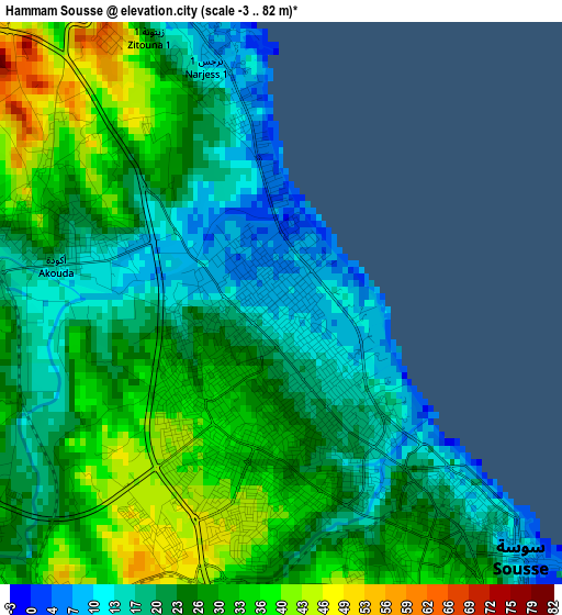 Hammam Sousse elevation map