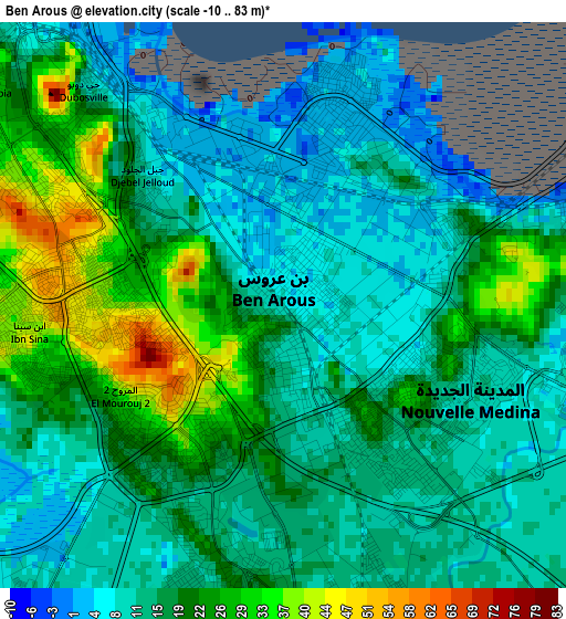 Ben Arous elevation map