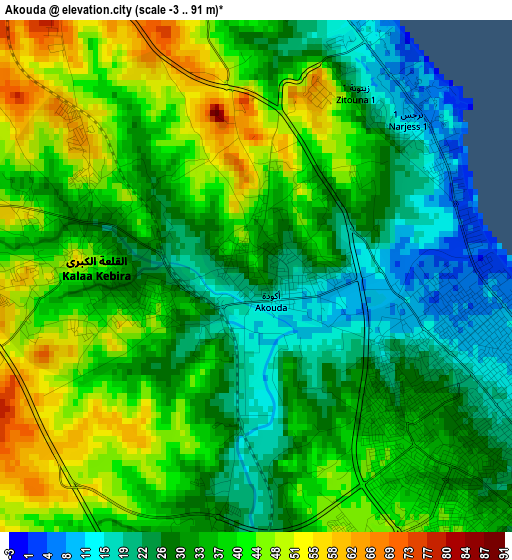 Akouda elevation map