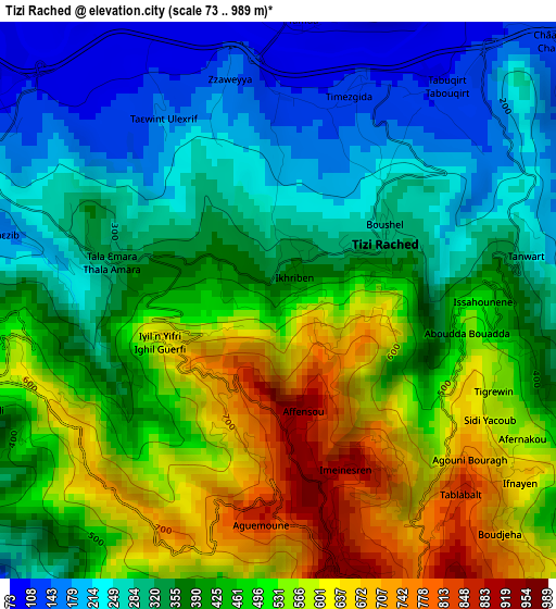 Tizi Rached elevation map