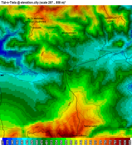 Tizi-n-Tleta elevation map