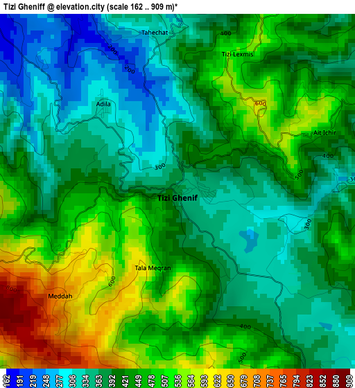 Tizi Gheniff elevation map