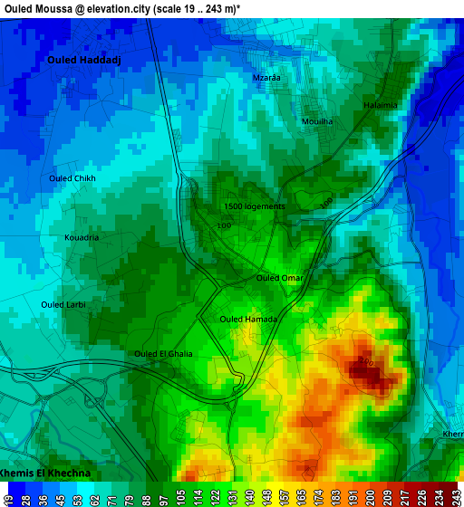 Ouled Moussa elevation map