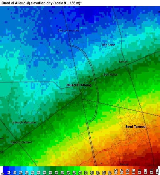 Oued el Alleug elevation map