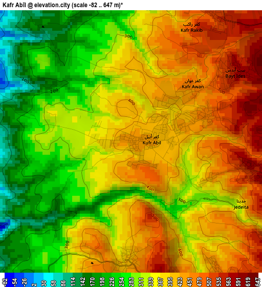 Kafr Abīl elevation map