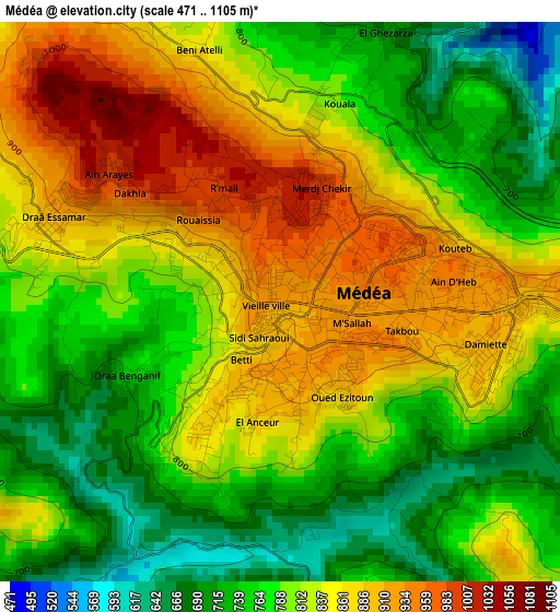 Médéa elevation map