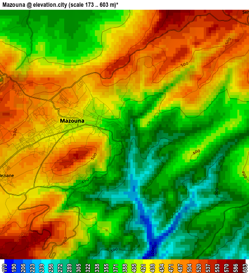 Mazouna elevation map