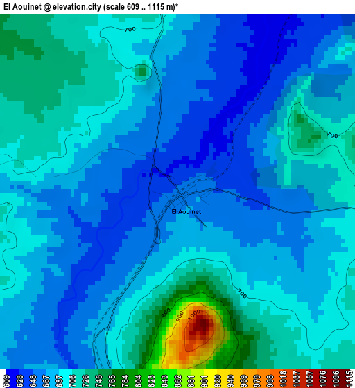 El Aouinet elevation map