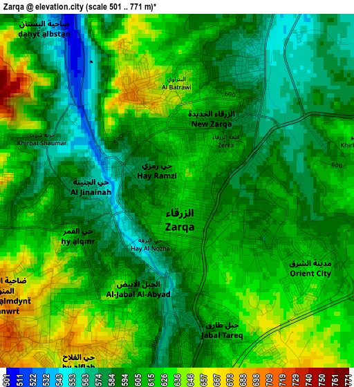 Zarqa elevation map