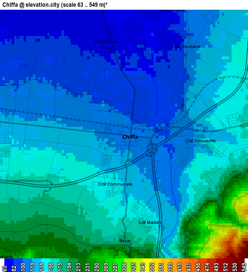Chiffa elevation map