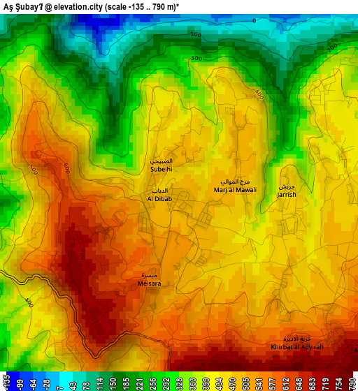 Aş Şubayḩī elevation map