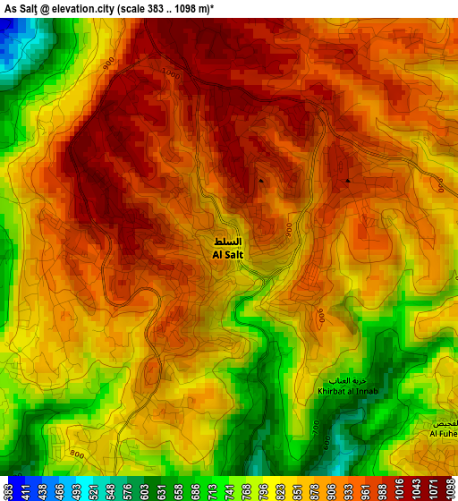 As Salţ elevation map