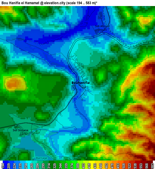 Bou Hanifia el Hamamat elevation map