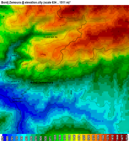 Bordj Zemoura elevation map