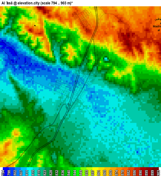 Al Ḩasā elevation map