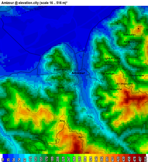 Amizour elevation map