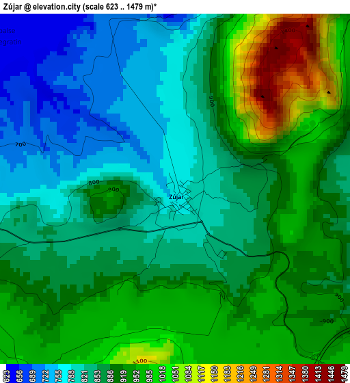 Zújar elevation map