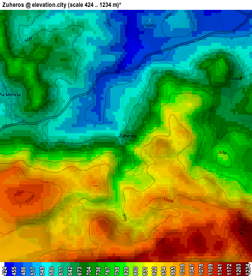 Zuheros elevation map