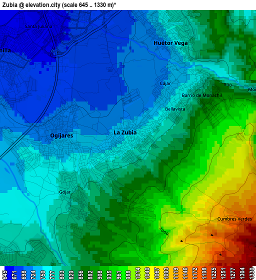 Zubia elevation map