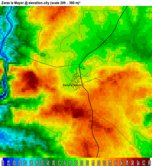 Zarza la Mayor elevation map