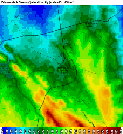 Zalamea de la Serena elevation map