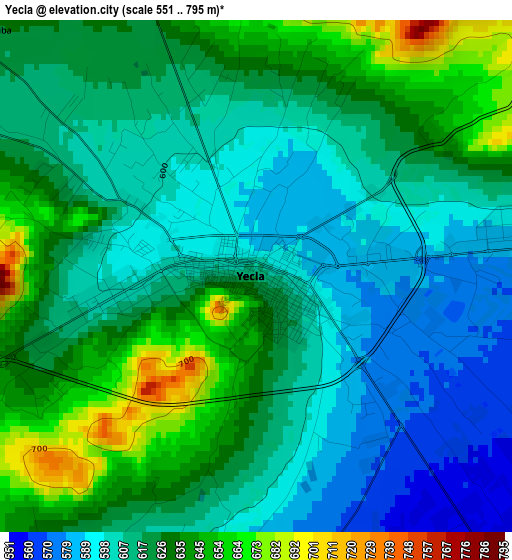 Yecla elevation map