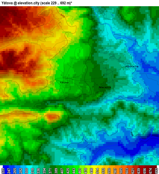 Yátova elevation map