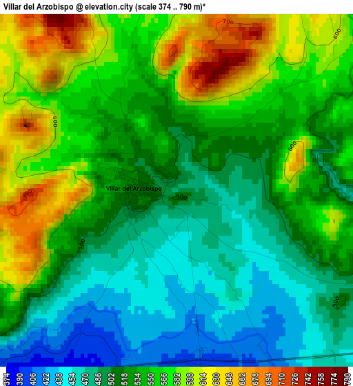 Villar del Arzobispo elevation map