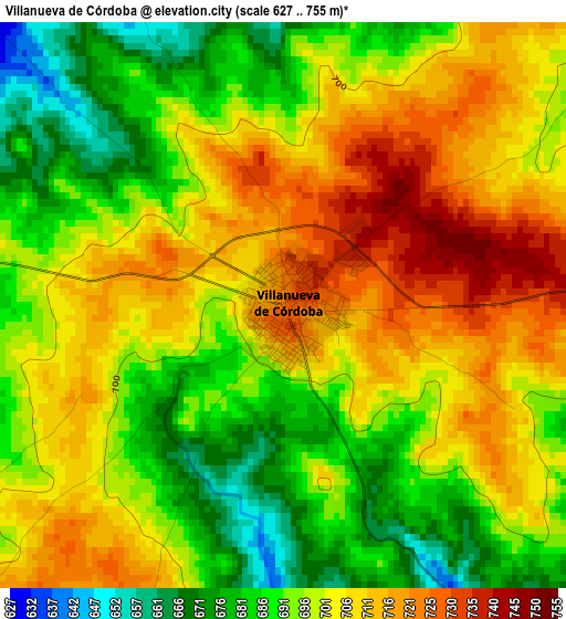 Villanueva de Córdoba elevation map