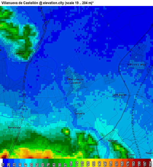 Villanueva de Castellón elevation map