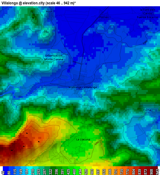 Villalonga elevation map