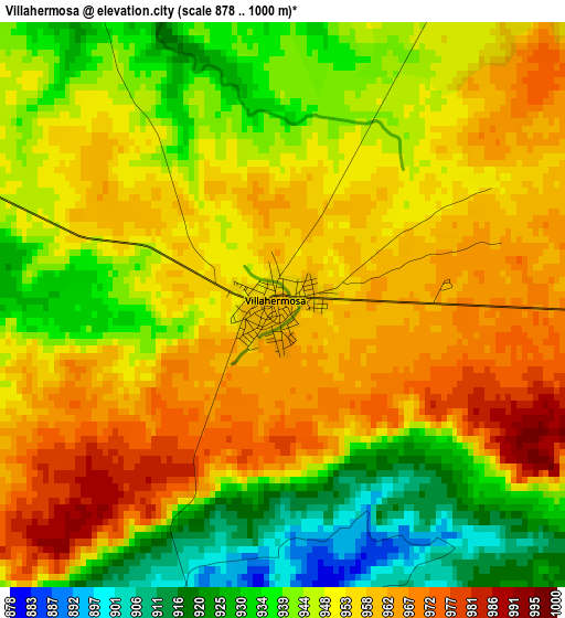 Villahermosa elevation map