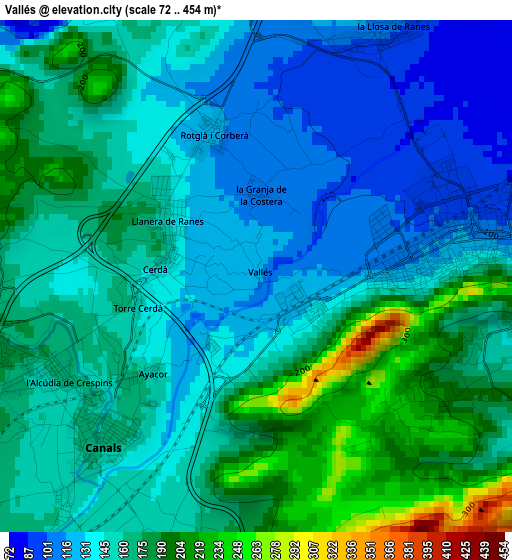 Vallés elevation map