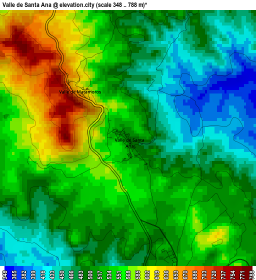 Valle de Santa Ana elevation map