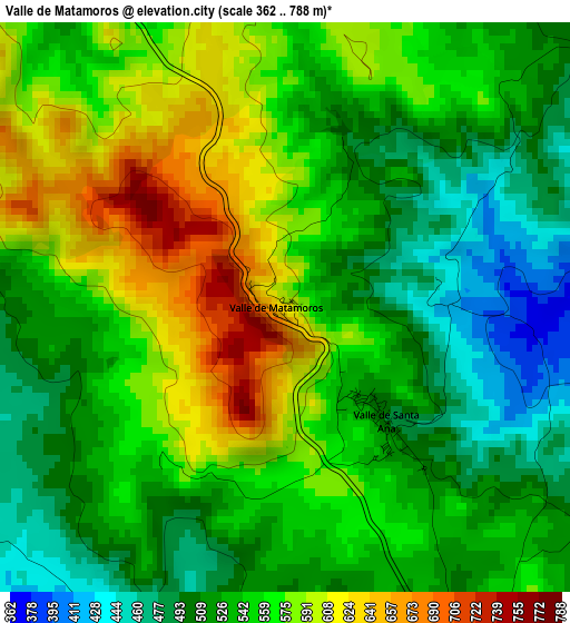 Valle de Matamoros elevation map