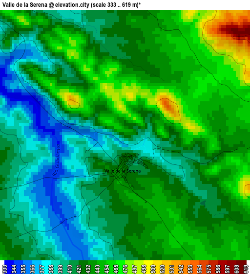 Valle de la Serena elevation map