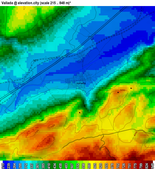 Vallada elevation map