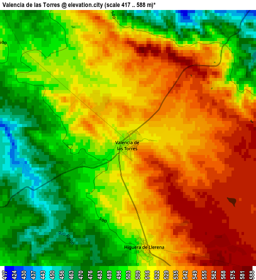 Valencia de las Torres elevation map