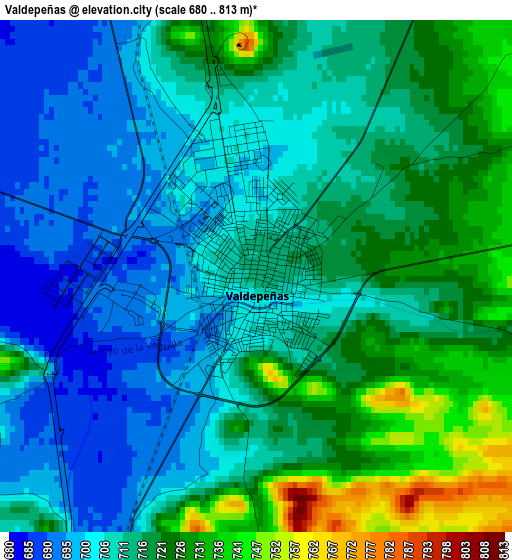 Valdepeñas elevation map