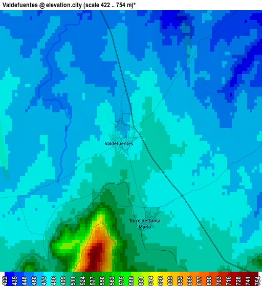 Valdefuentes elevation map