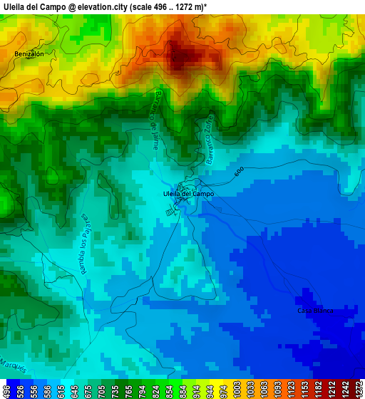 Uleila del Campo elevation map