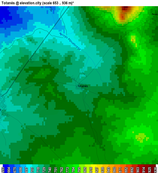 Totanés elevation map